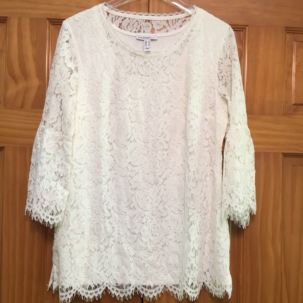 Isaac Mizrahi Live Ivory Lace Top - Size Small